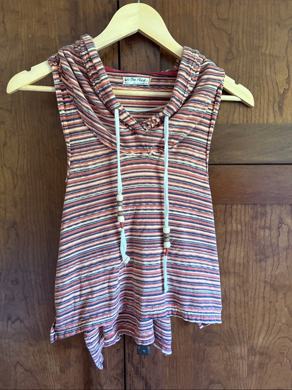Free People Striped Sleeveless Hoodie in Rust, Navy & Cream